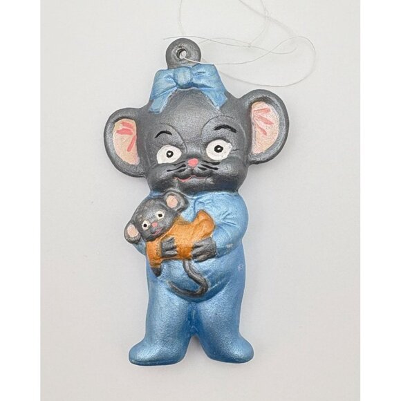 Vintage Sleepy Mouse Christmas Ornament Hand Painted Blue Pajamas - Picture 5 of 6